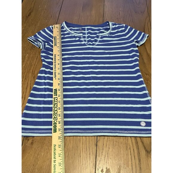 Talbots T-shirt Size XS Striped Blue White Short Sleeve‎ V-neck Nautical Beach - Picture 3 of 10